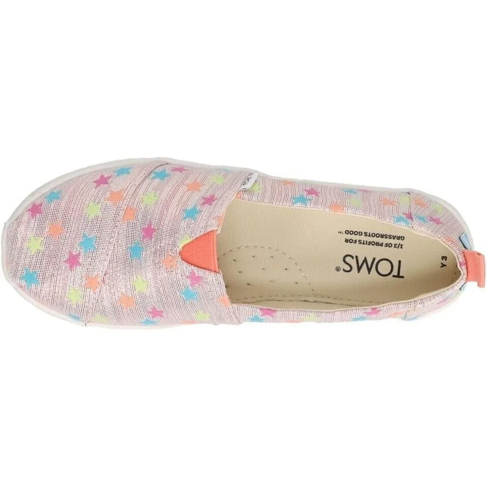 TOMS Alpargata Bee Mine Slip On Flats Youth Girls 4.5 Pink Glitter Stars NEW